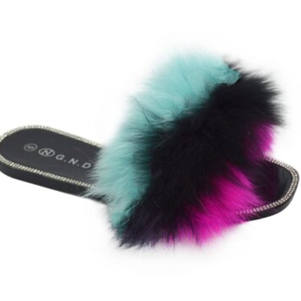 Jelly fur slipper with ringstone ds30